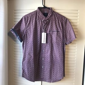 Level Ten Men's Short-Sleeve Button Down Printed Peached Poplin slim fit shirt